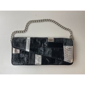 Bebe Black & Silver Patchwork Clutch Bag